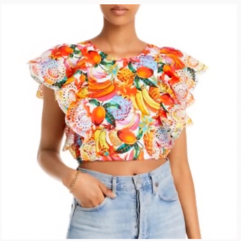 NWT Aqua Vibrant Fruit and Floral Blouse 2 piece outfit - Picture 8 of 8